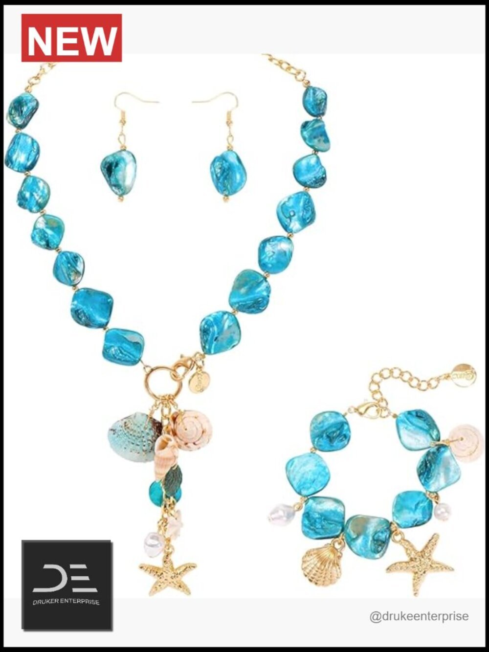 Natural Seashell Choker Necklace and Earrings Jewelry Set for Women Starfish